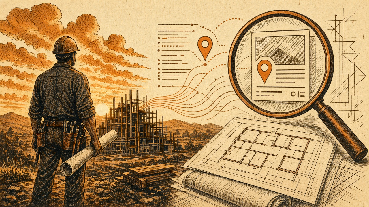 How Contractors Show Up in AI Search: retro comicbook seo contractor marketing illustration