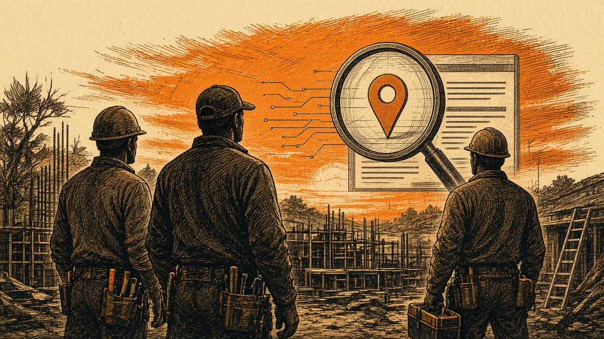 How Contractors Show Up in AI Search: retro comicbook seo contractor marketing illustration
