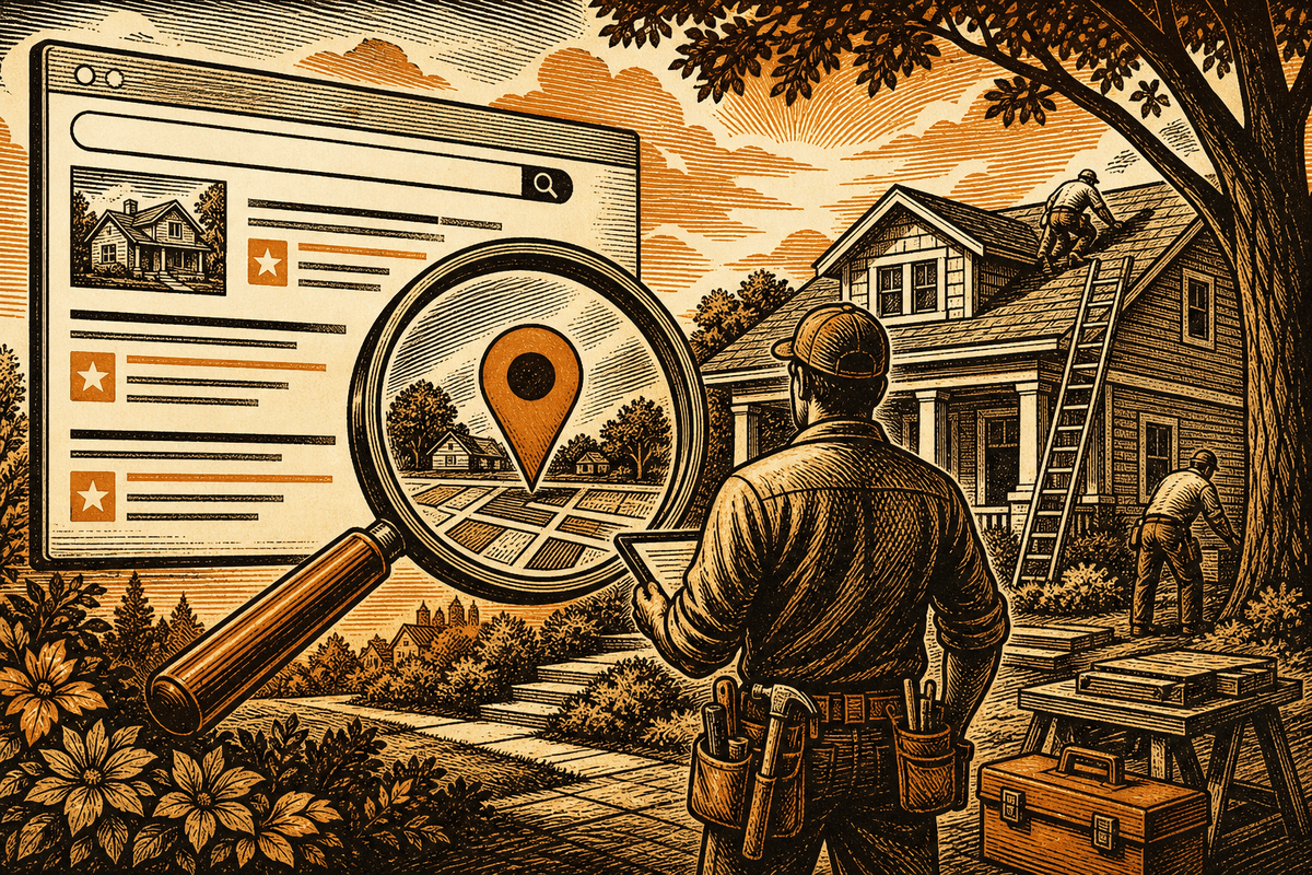 Which AI Search Should Home Service Contractors Actually Care About: retro comicbook seo contractor marketing illustration