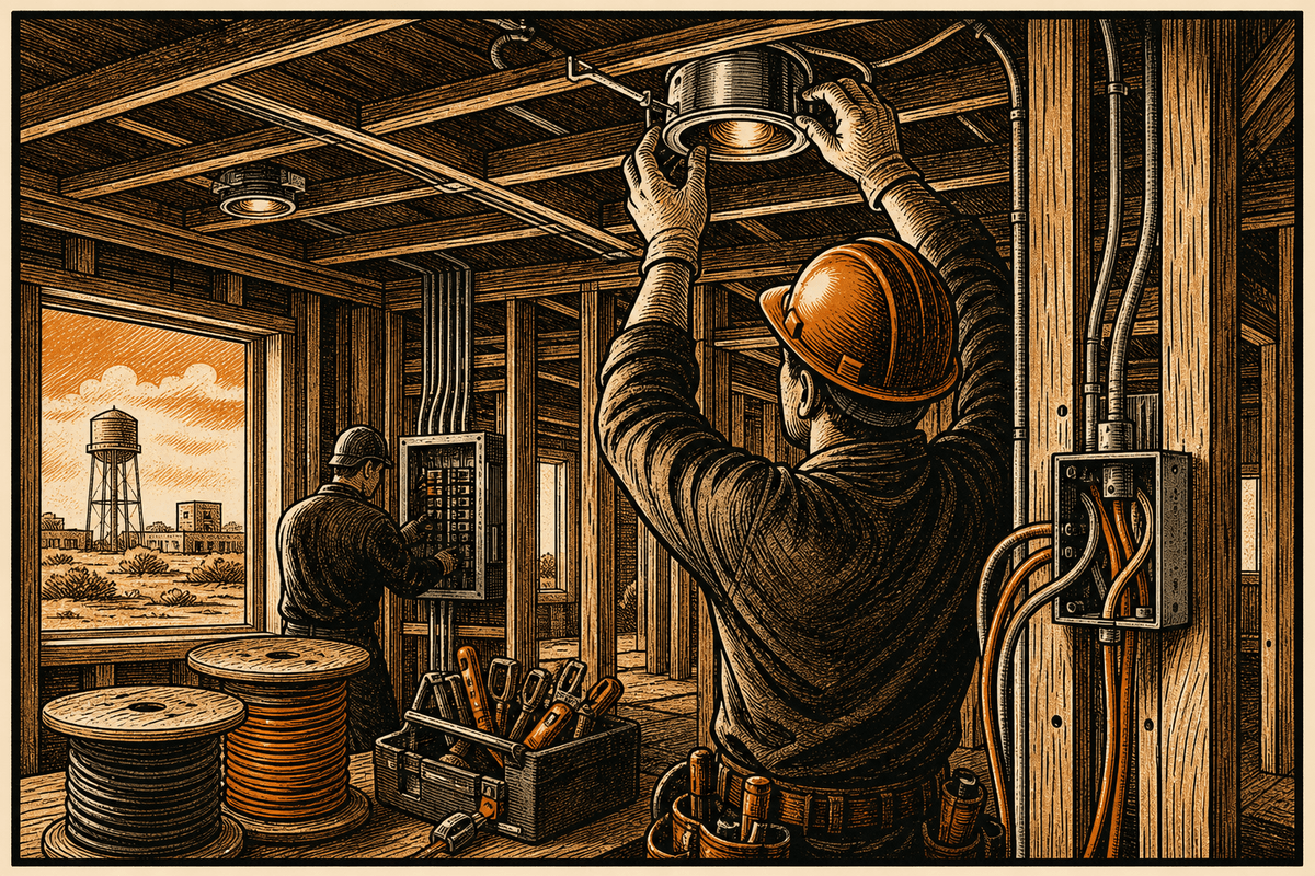 Electrical Business Website in Abilene, TX: retro comicbook electrical contractor marketing illustration