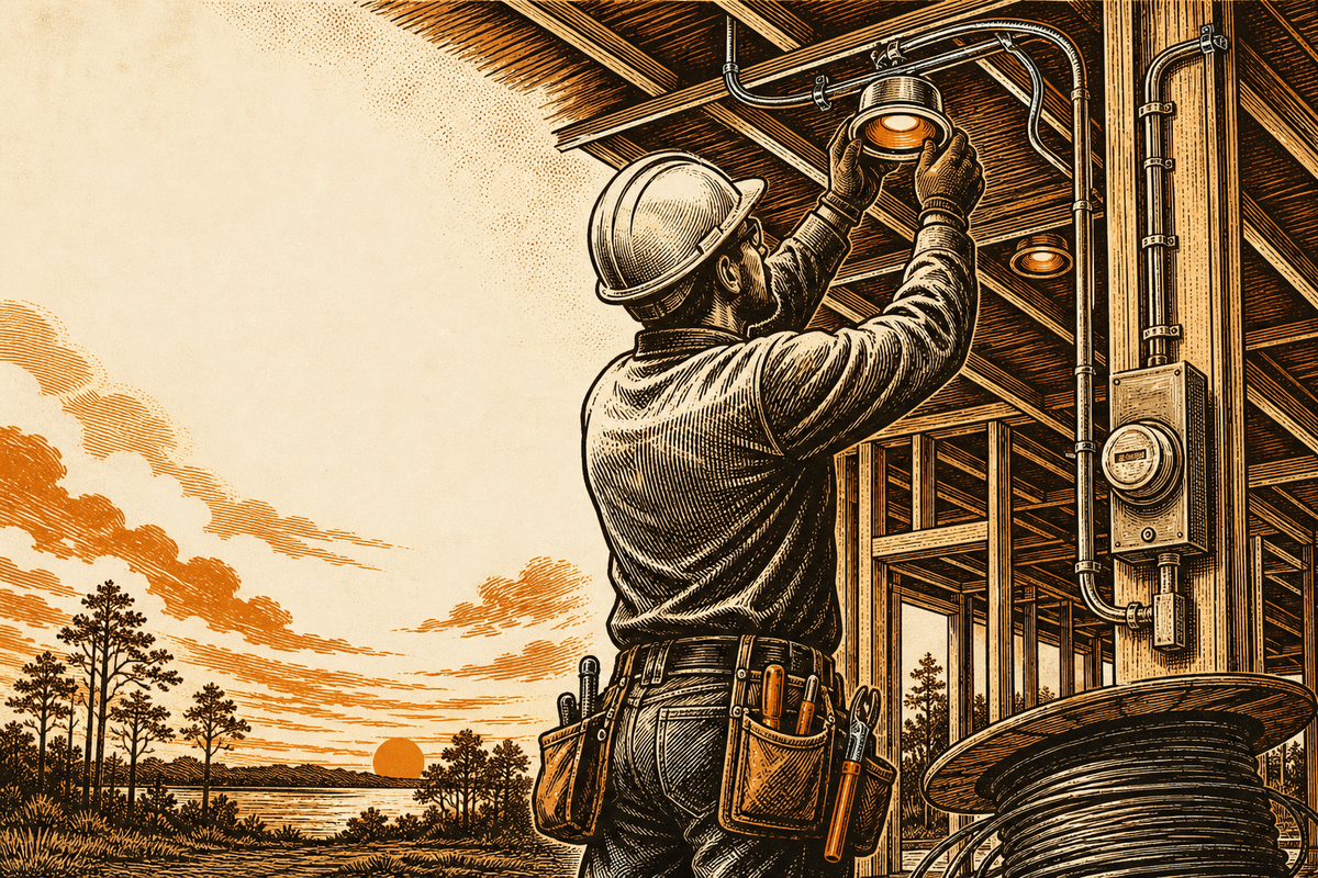 Electrical Business Website in Conroe, TX: retro comicbook electrical contractor marketing illustration