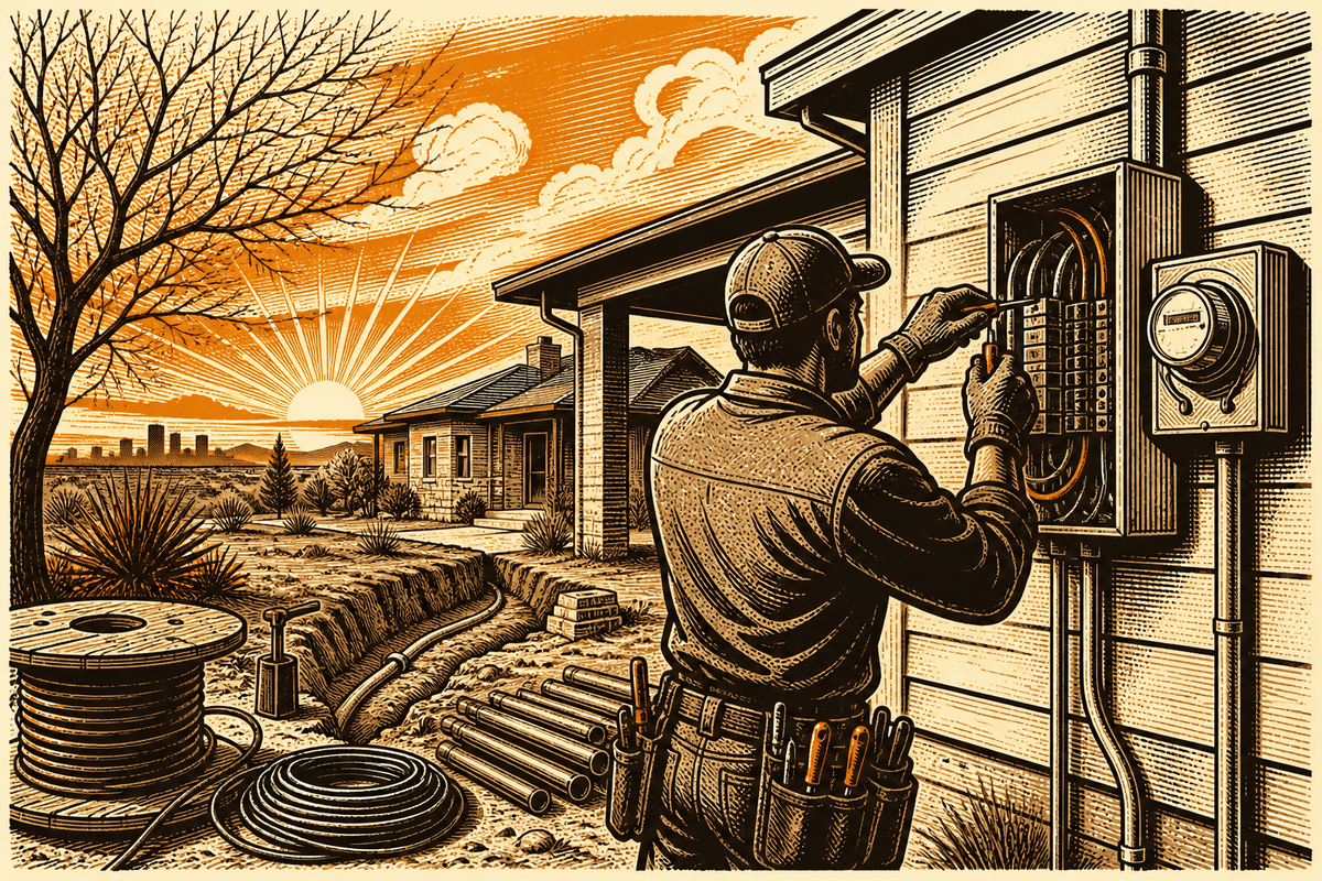 Electrical Business Website in Lubbock, TX: retro comicbook electrical contractor marketing illustration