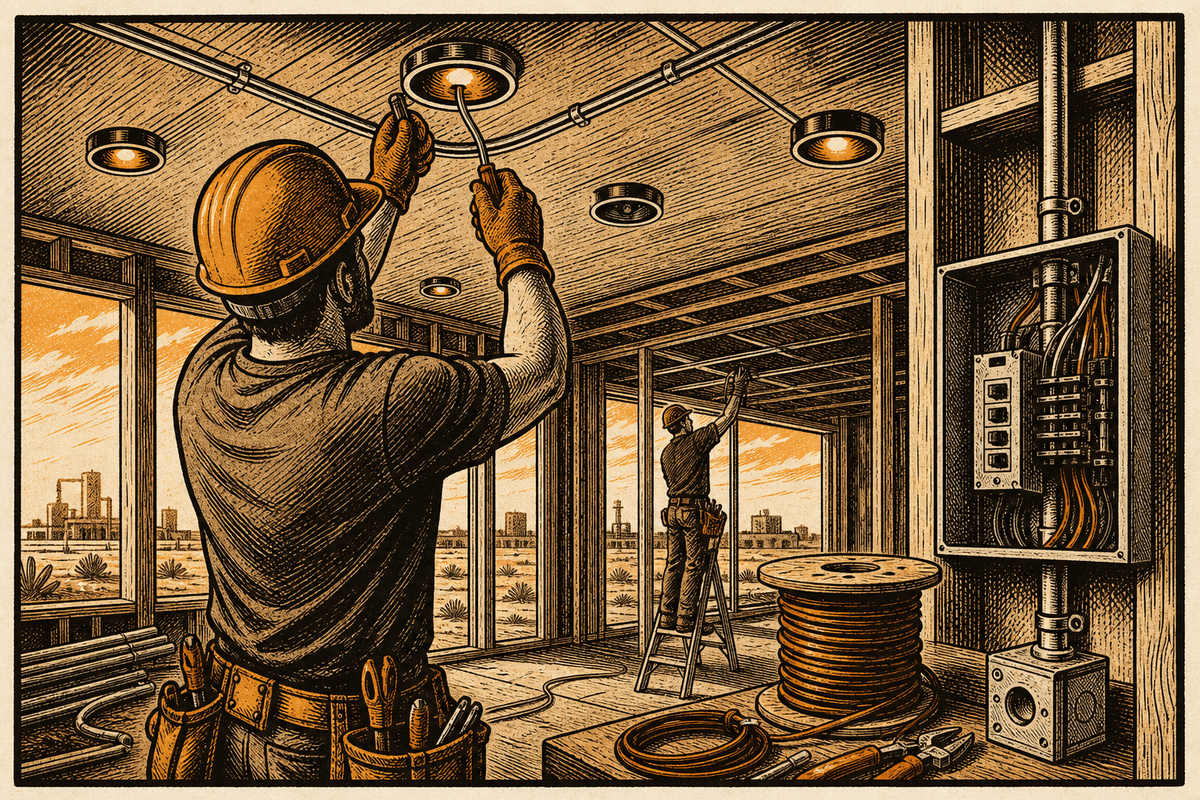 Electrical Business Website in Midland, TX: retro comicbook electrical contractor marketing illustration