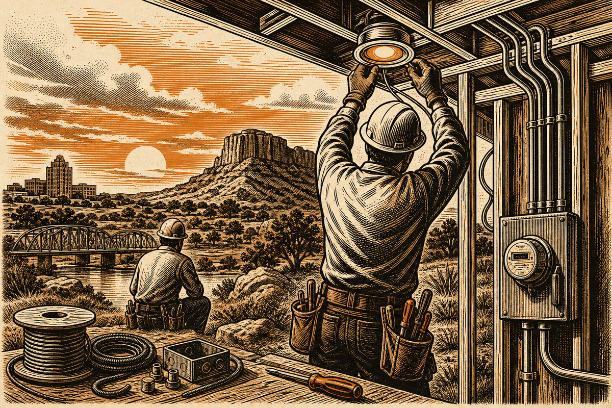 Electrical Business Website in San Angelo, TX: retro comicbook electrical contractor marketing illustration
