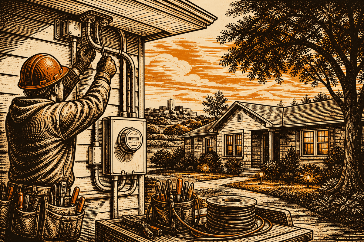 Electrical Business Website in Wichita Falls, TX: retro comicbook electrical contractor marketing illustration