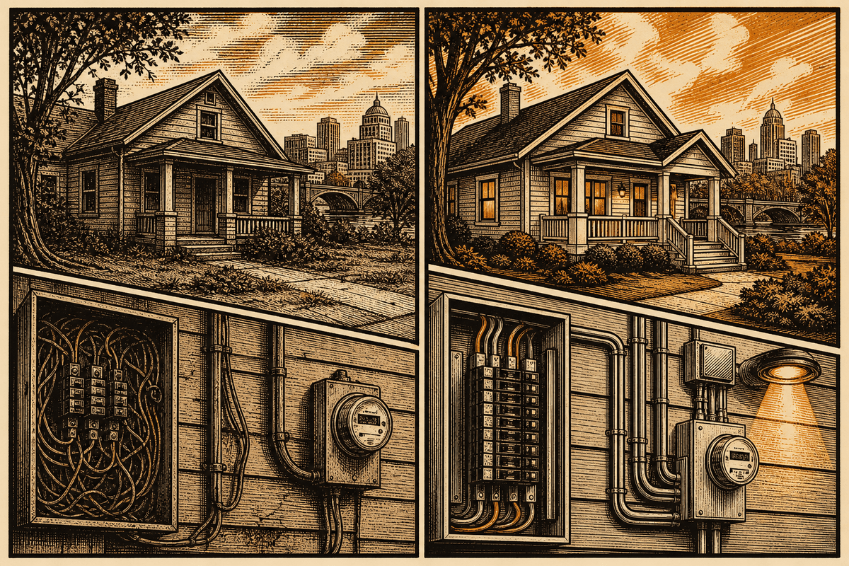 Electrician Marketing in Fort Wayne, IN: retro comicbook electrical contractor marketing illustration
