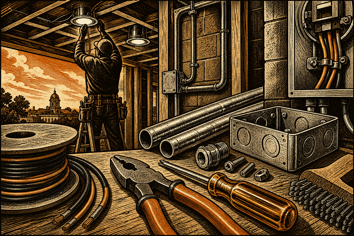 Electrician Marketing in Jackson, TN: retro comicbook electrical contractor marketing illustration