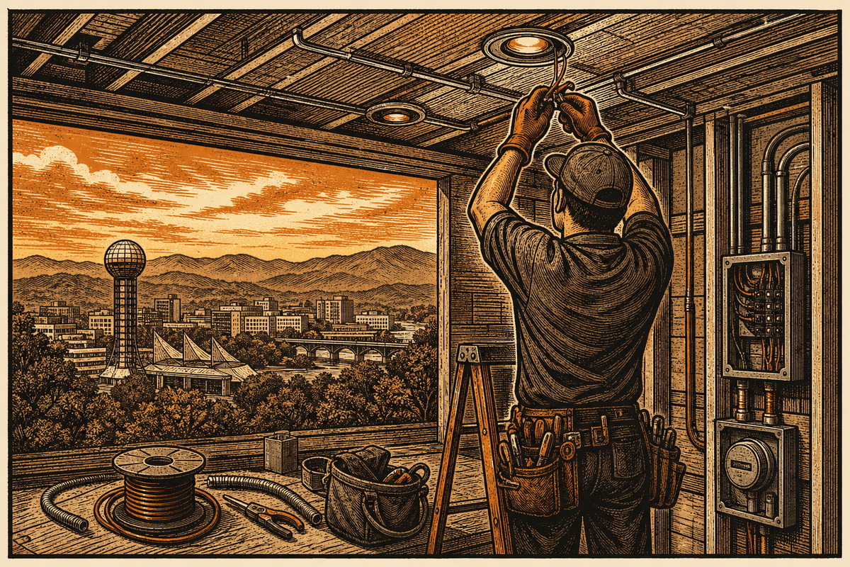 Electrician Marketing in Knoxville, TN: retro comicbook electrical contractor marketing illustration