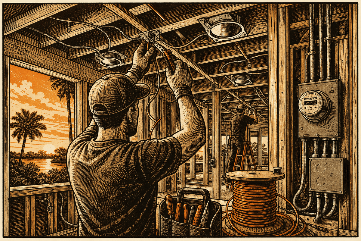 Electrician Marketing in Melbourne, FL: retro comicbook electrical contractor marketing illustration