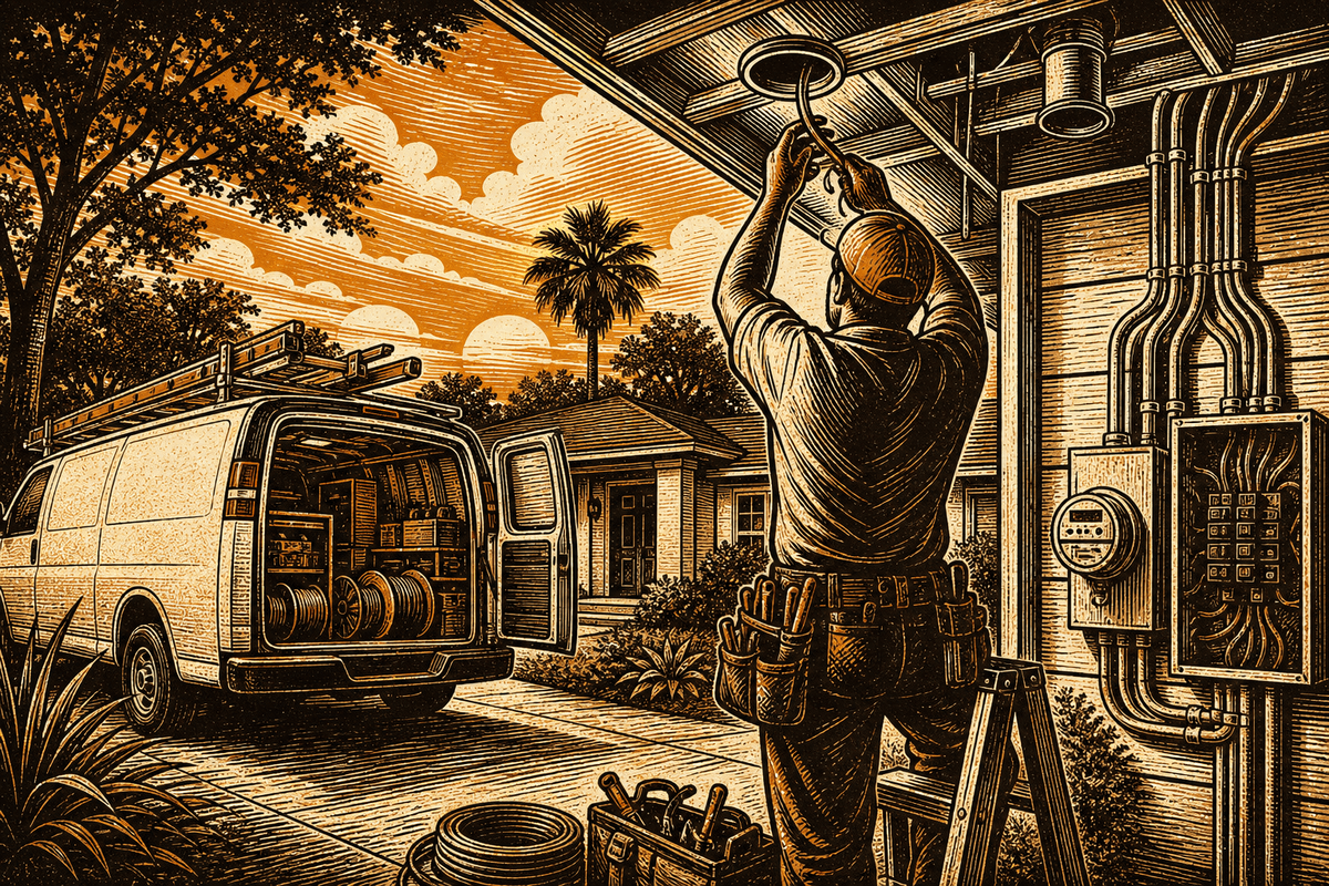 Electrician Marketing in Ocala, FL: retro comicbook electrical contractor marketing illustration