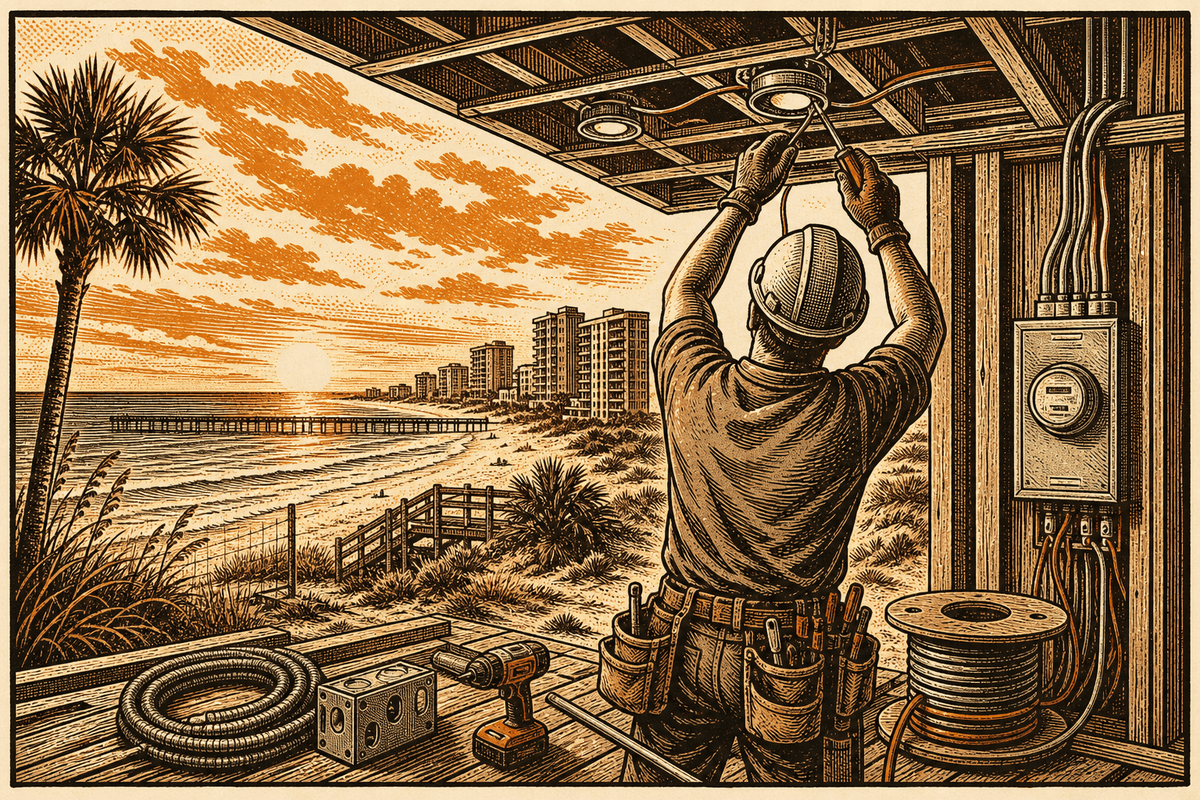 Electrical Marketing in Panama City Beach, FL: retro comicbook electrical contractor marketing illustration