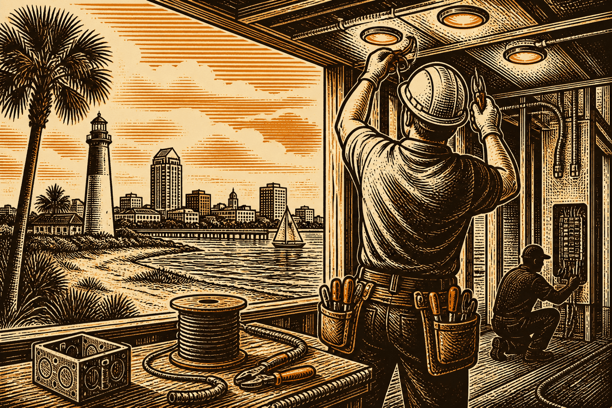 Electrician Marketing in Pensacola, FL: retro comicbook electrical contractor marketing illustration
