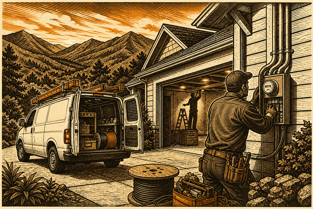 Electrician Marketing in Waynesville, NC: retro comicbook electrical contractor marketing illustration