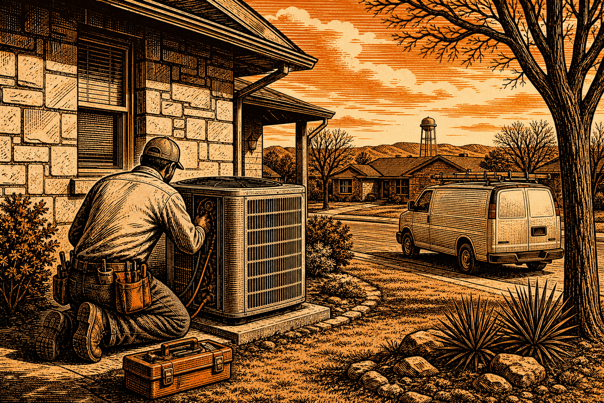 HVAC Business Website in Abilene, TX: retro comicbook hvac contractor marketing illustration