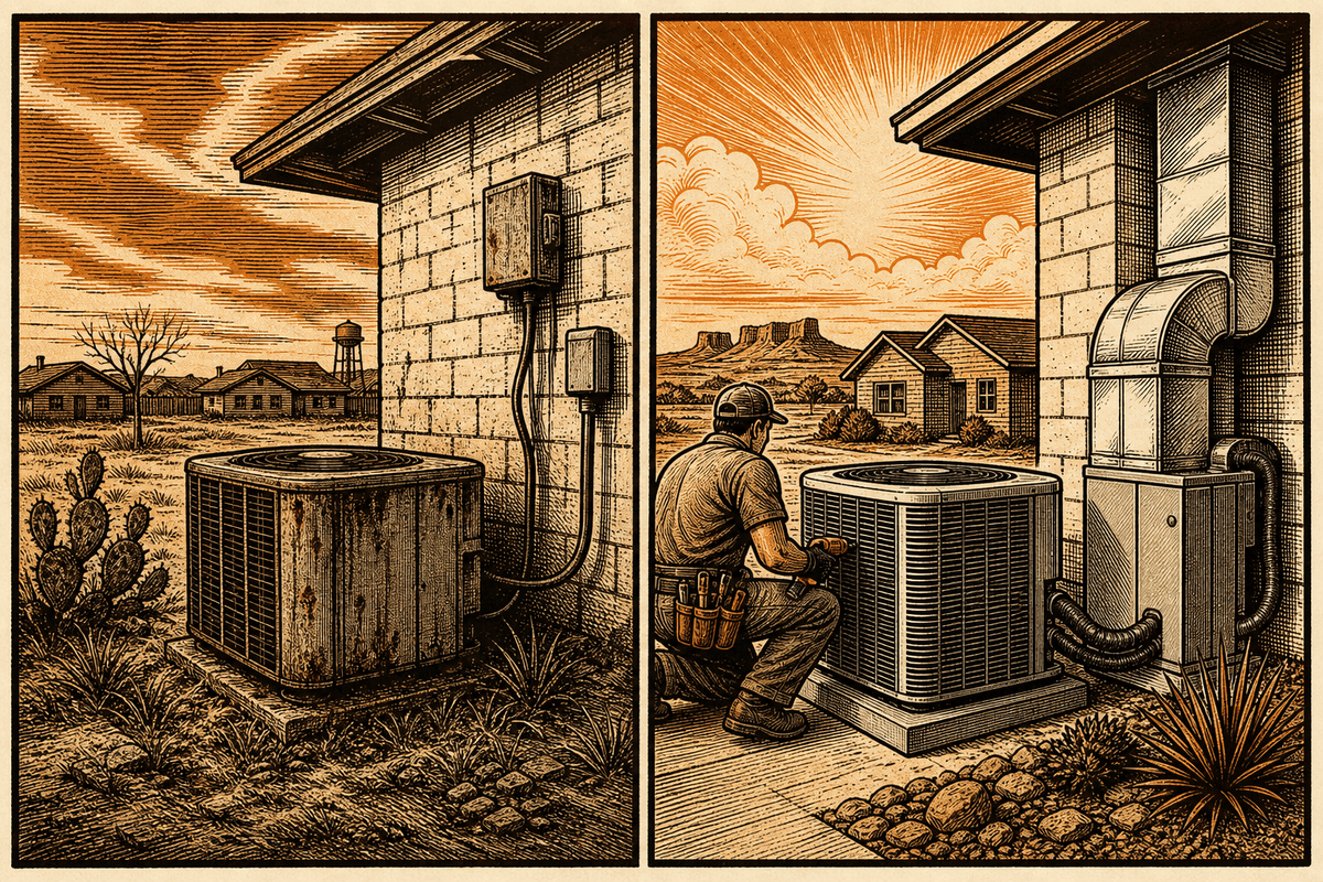 HVAC Business Website in Amarillo, TX: retro comicbook hvac contractor marketing illustration