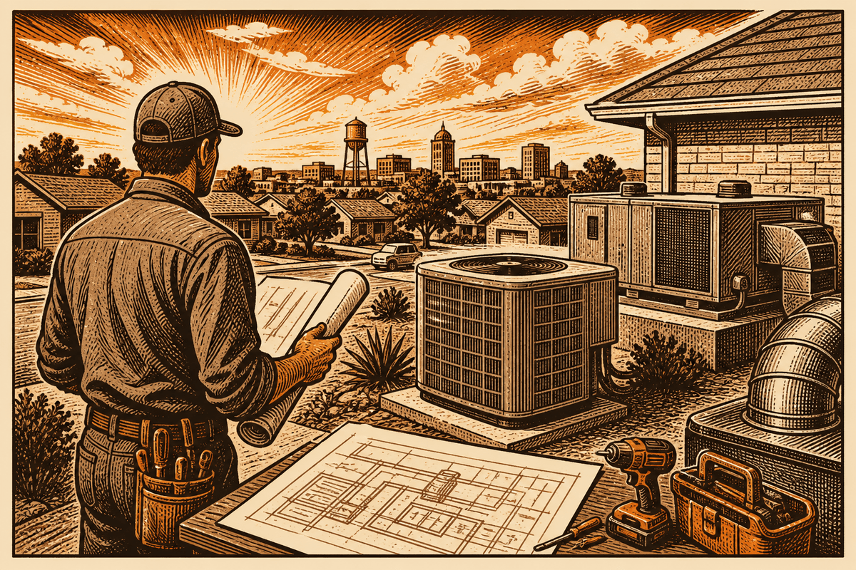 HVAC Business Website in Lubbock, TX: retro comicbook hvac contractor marketing illustration