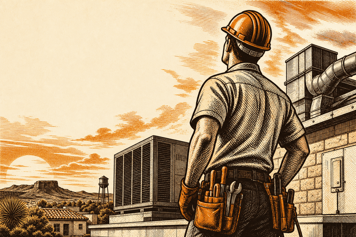 HVAC Business Website in San Angelo, TX: retro comicbook hvac contractor marketing illustration