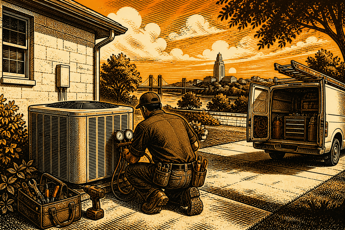 HVAC Business Website in Waco, TX: retro comicbook hvac contractor marketing illustration