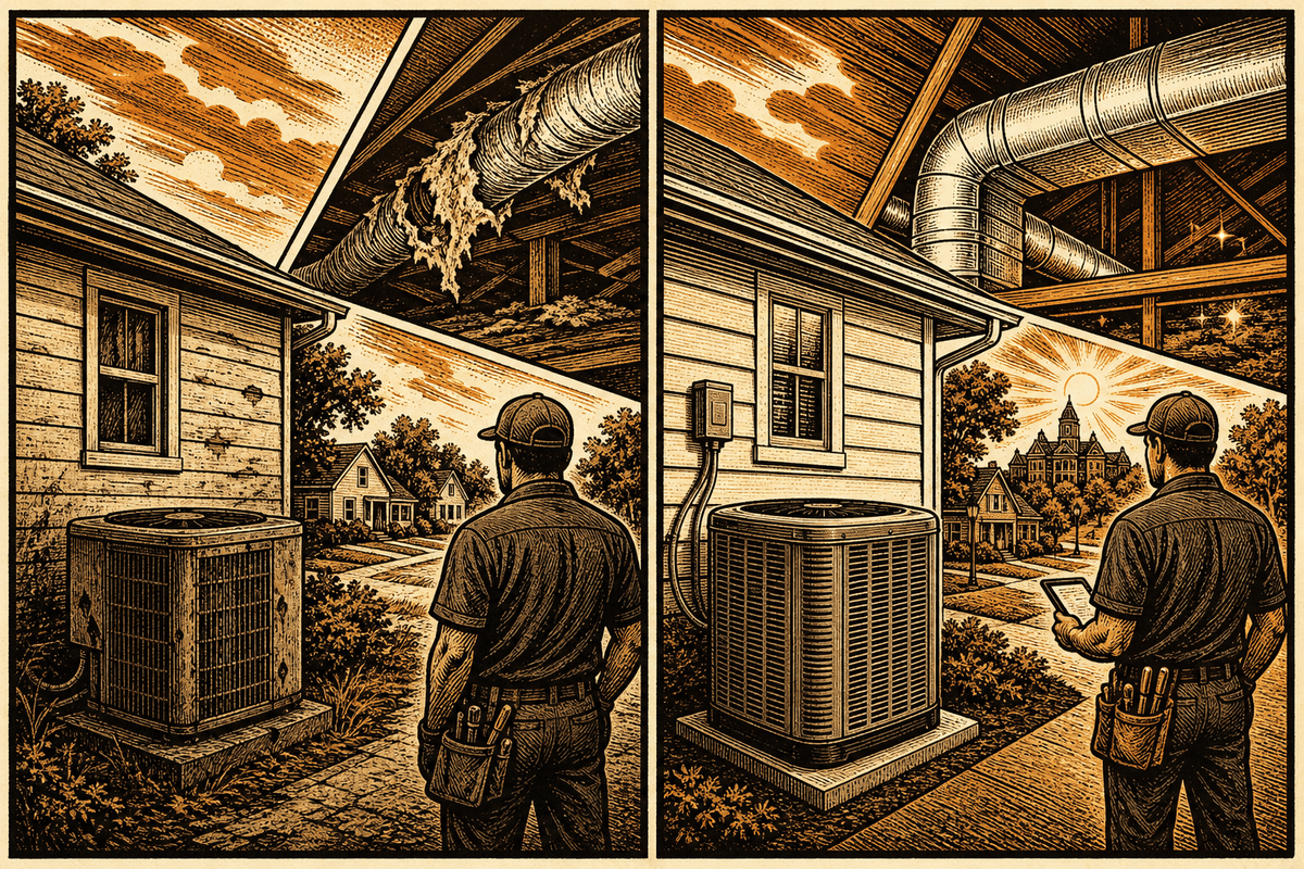 How HVAC Businesses in Auburn, AL Get More Leads: retro comicbook hvac contractor marketing illustration