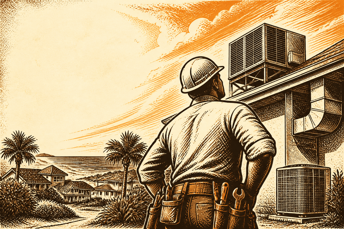 HVAC Contractor Marketing in Destin, FL: retro comicbook hvac contractor marketing illustration
