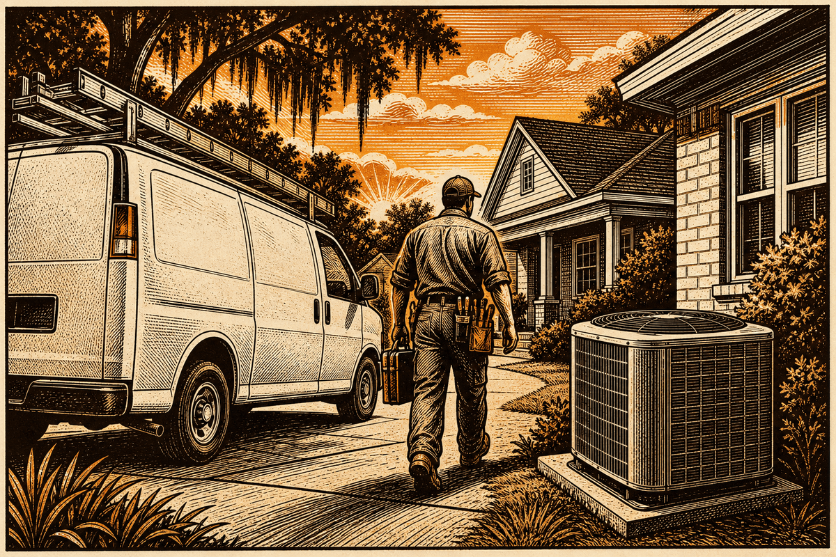 HVAC Contractor Marketing in Dothan, AL: retro comicbook hvac contractor marketing illustration