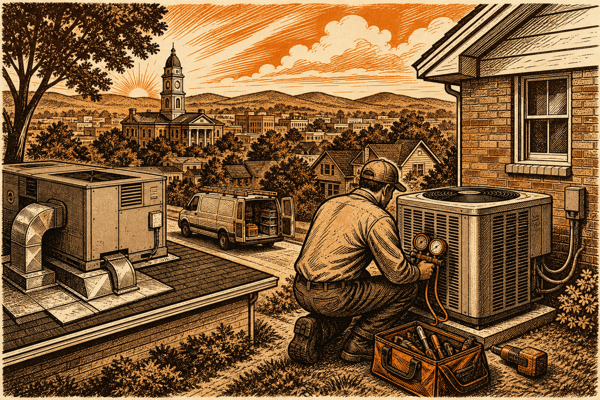 HVAC Marketing in Jackson, TN: retro comicbook hvac contractor marketing illustration