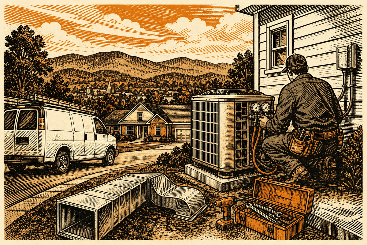 HVAC Contractor Marketing in Johnson City, TN: retro comicbook hvac contractor marketing illustration