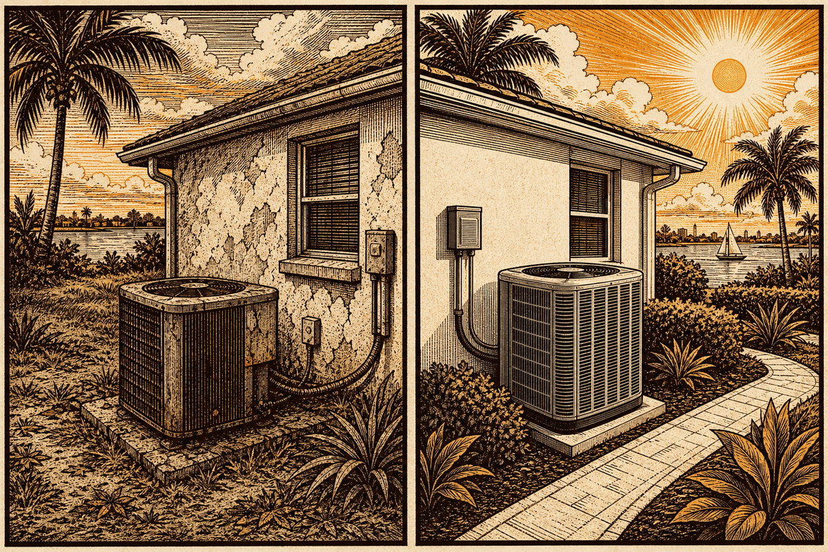 HVAC Contractor Marketing in Melbourne, FL: retro comicbook hvac contractor marketing illustration