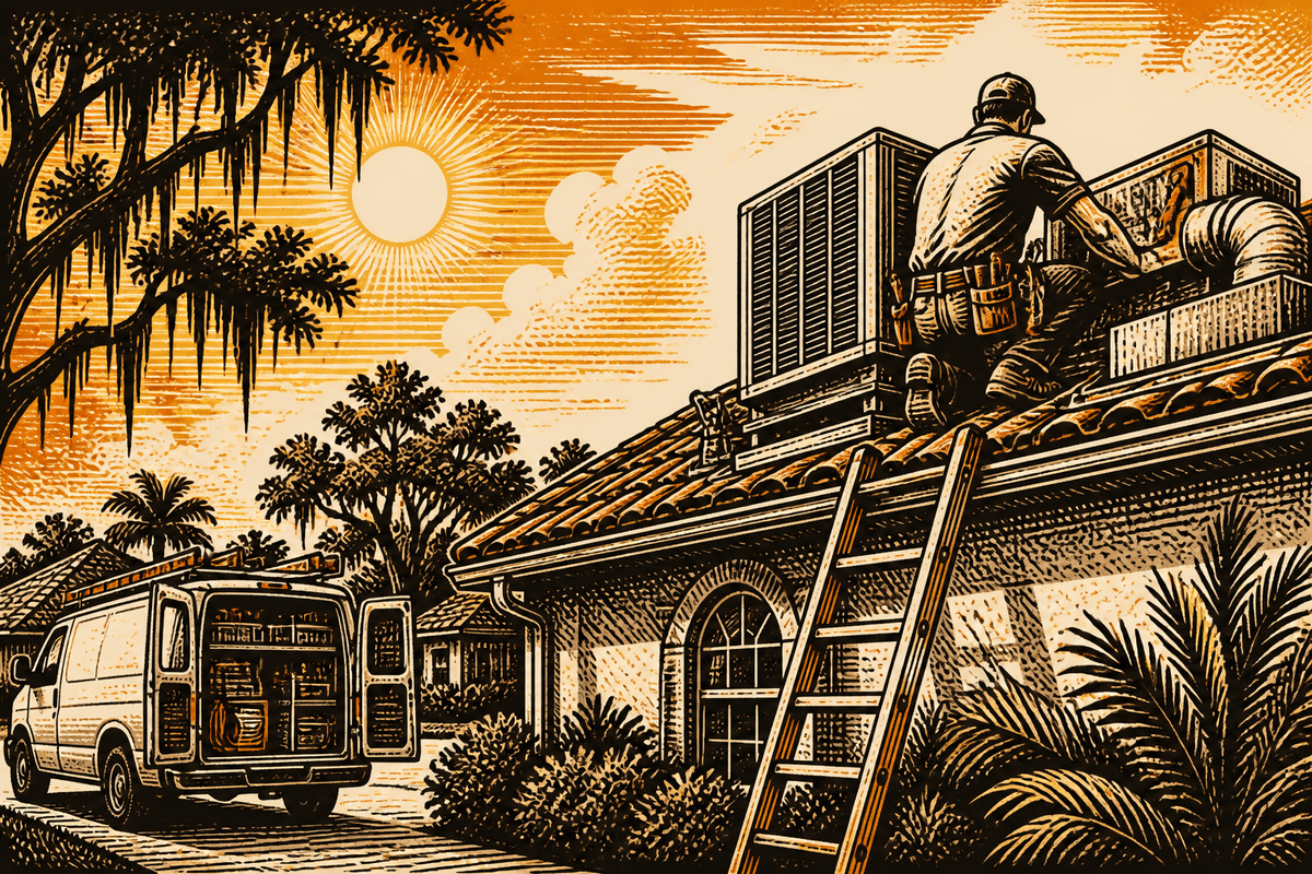 How HVAC Businesses in Ocala, FL Get More Leads: retro comicbook hvac contractor marketing illustration
