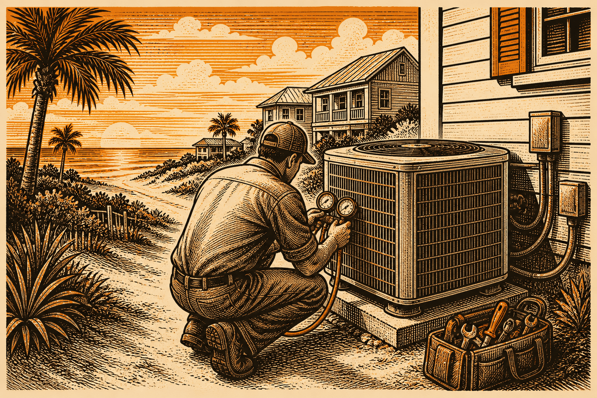 HVAC Marketing in Panama City Beach, FL: retro comicbook hvac contractor marketing illustration