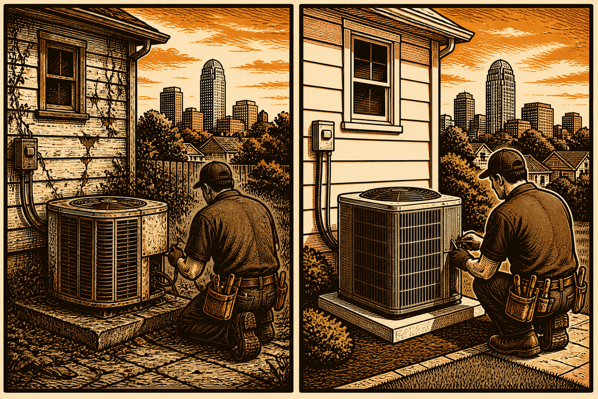 HVAC Contractor Marketing in Winston-Salem, NC: retro comicbook hvac contractor marketing illustration