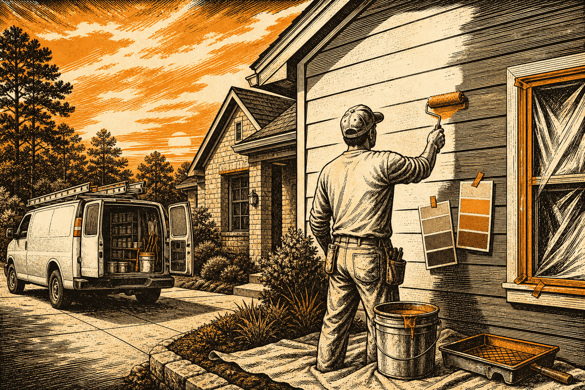 Painting Business Website in Conroe, TX: retro comicbook painting contractor marketing illustration