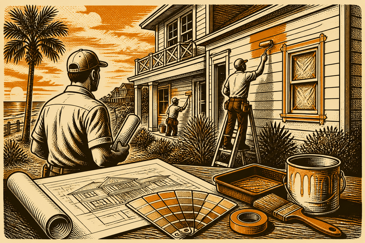 Painting Contractor Marketing in Destin, FL: retro comicbook painting contractor marketing illustration