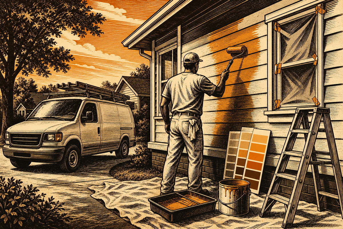 Painting Contractor Marketing in Jackson, TN: retro comicbook painting contractor marketing illustration