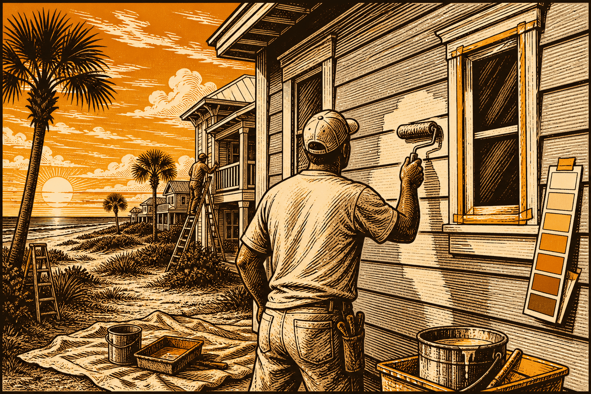 Painting Contractor Marketing in Panama City Beach, FL: retro comicbook painting contractor marketing illustration