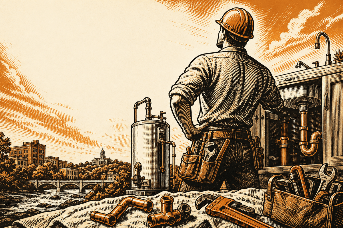 Plumbing Business Website in Jackson, TN: retro comicbook plumbing contractor marketing illustration
