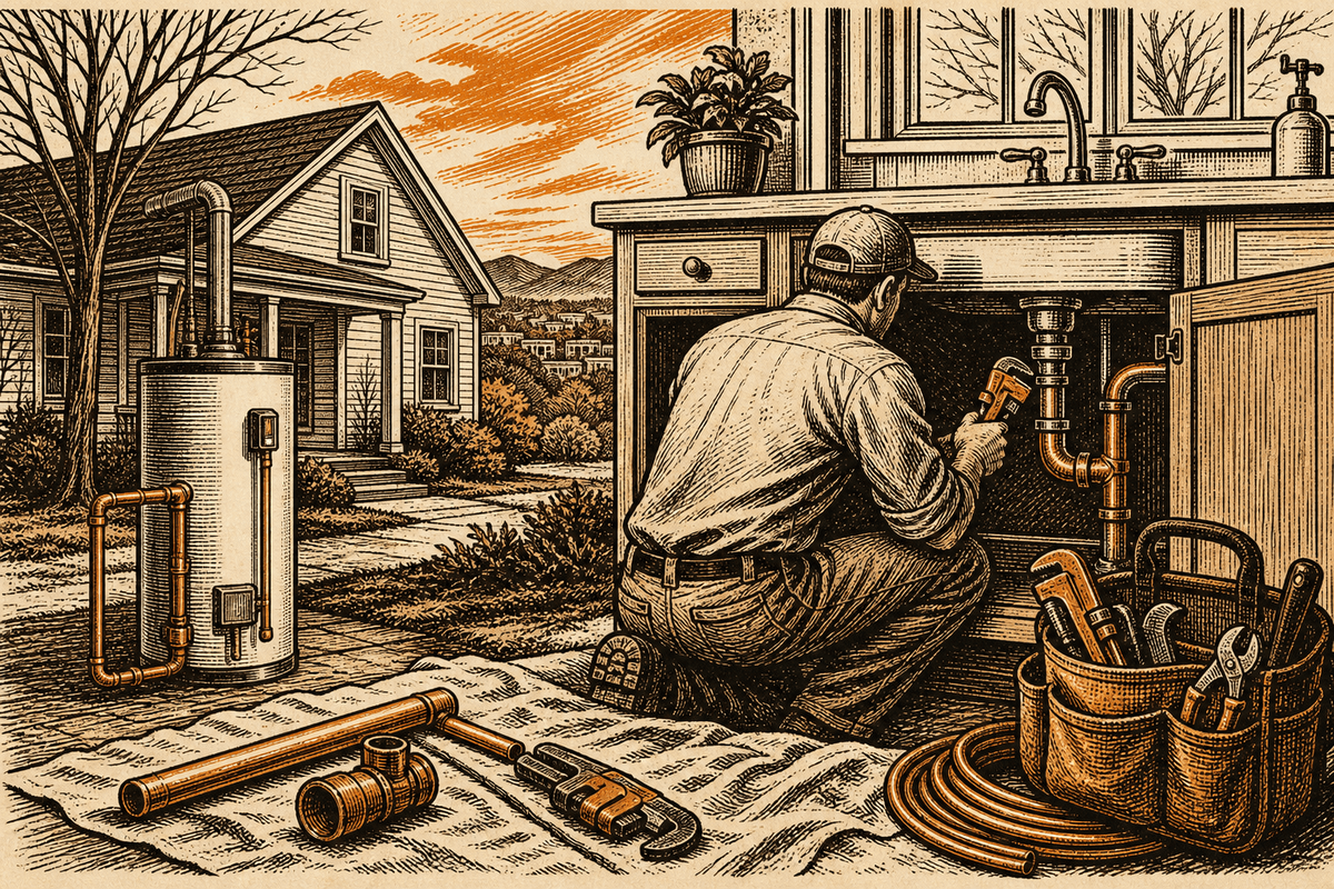 Plumbing Business Website in Johnson City, TN: retro comicbook plumbing contractor marketing illustration