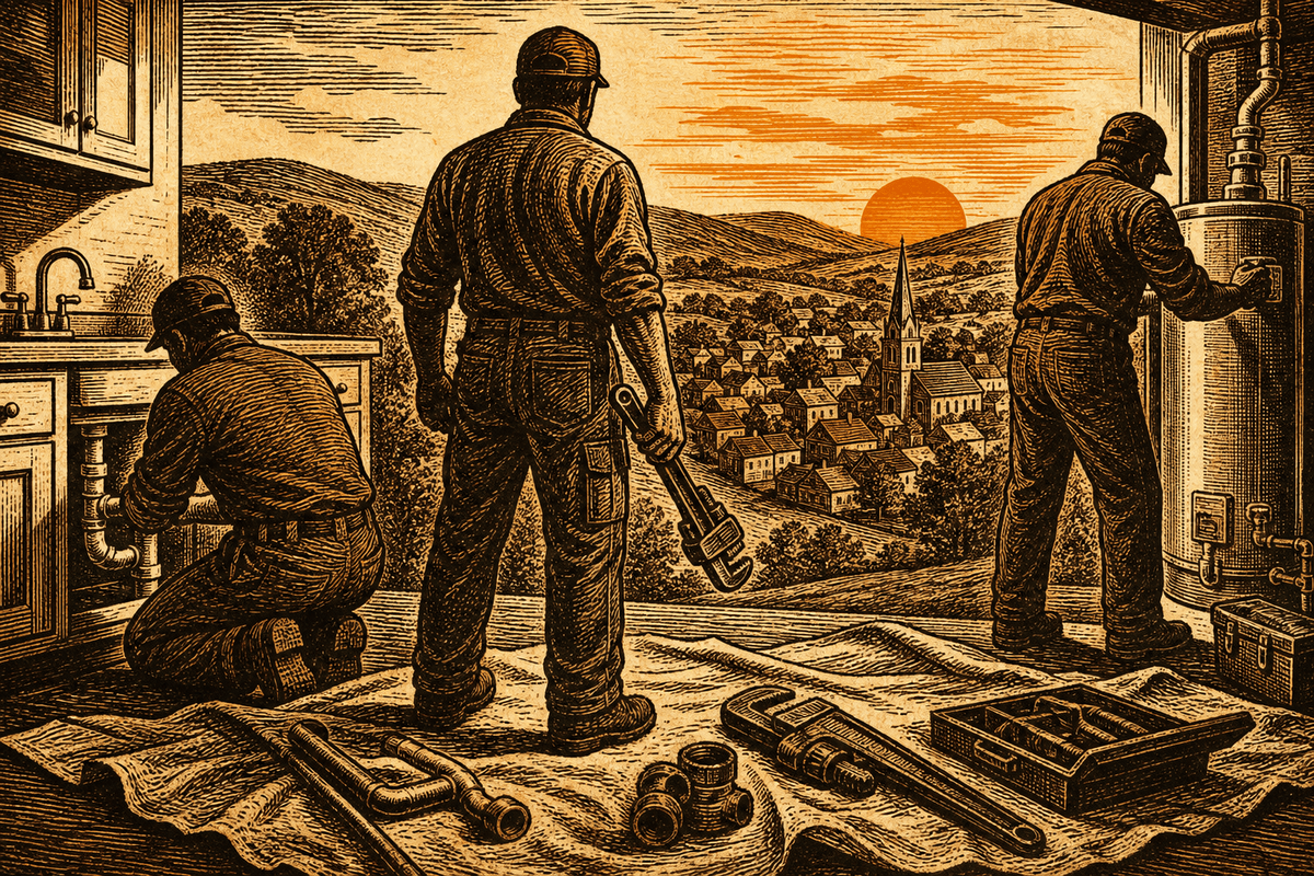 Plumbing Business Website in Murfreesboro, TN: retro comicbook plumbing contractor marketing illustration