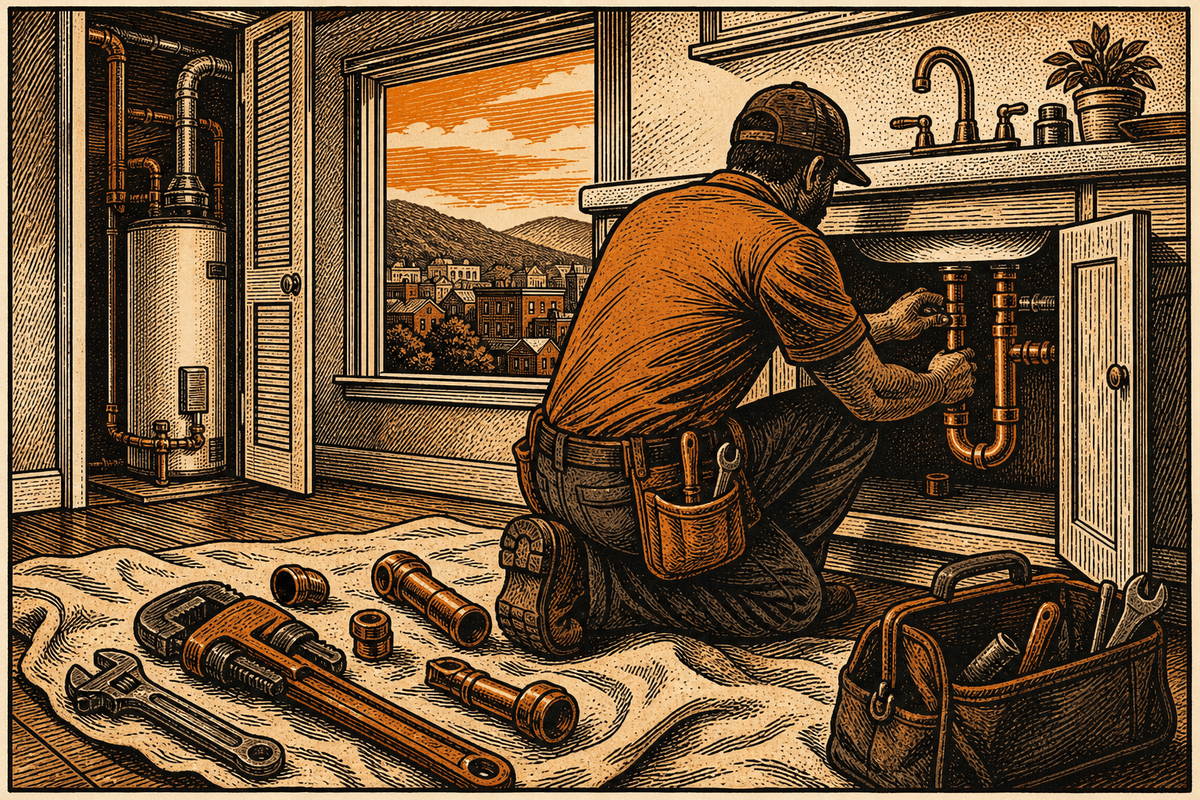 Digital Marketing for Plumbing Contractors in Bristol, TN: retro comicbook plumbing contractor marketing illustration