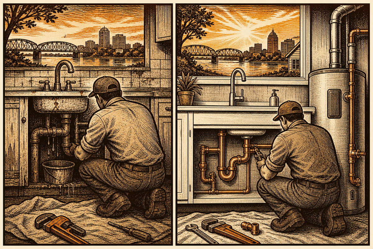 Plumbing Contractor Marketing in Evansville, IN: retro comicbook plumbing contractor marketing illustration