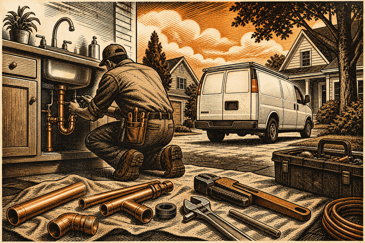 Plumbing Contractor Marketing in Greensboro, NC: retro comicbook plumbing contractor marketing illustration