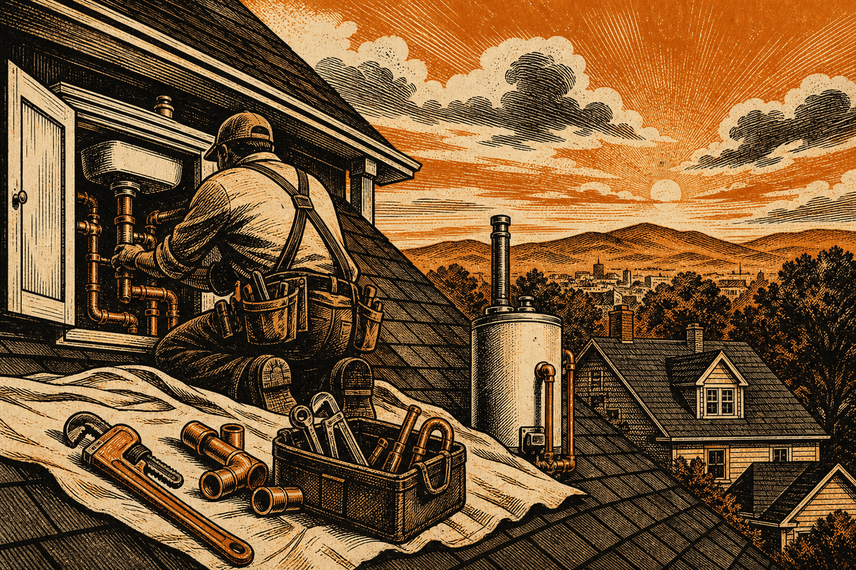 Digital Marketing for Plumbing Contractors in Hickory, NC: retro comicbook plumbing contractor marketing illustration