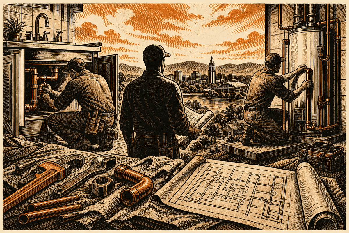 Plumbing Contractor Marketing in Huntsville, AL: retro comicbook plumbing contractor marketing illustration