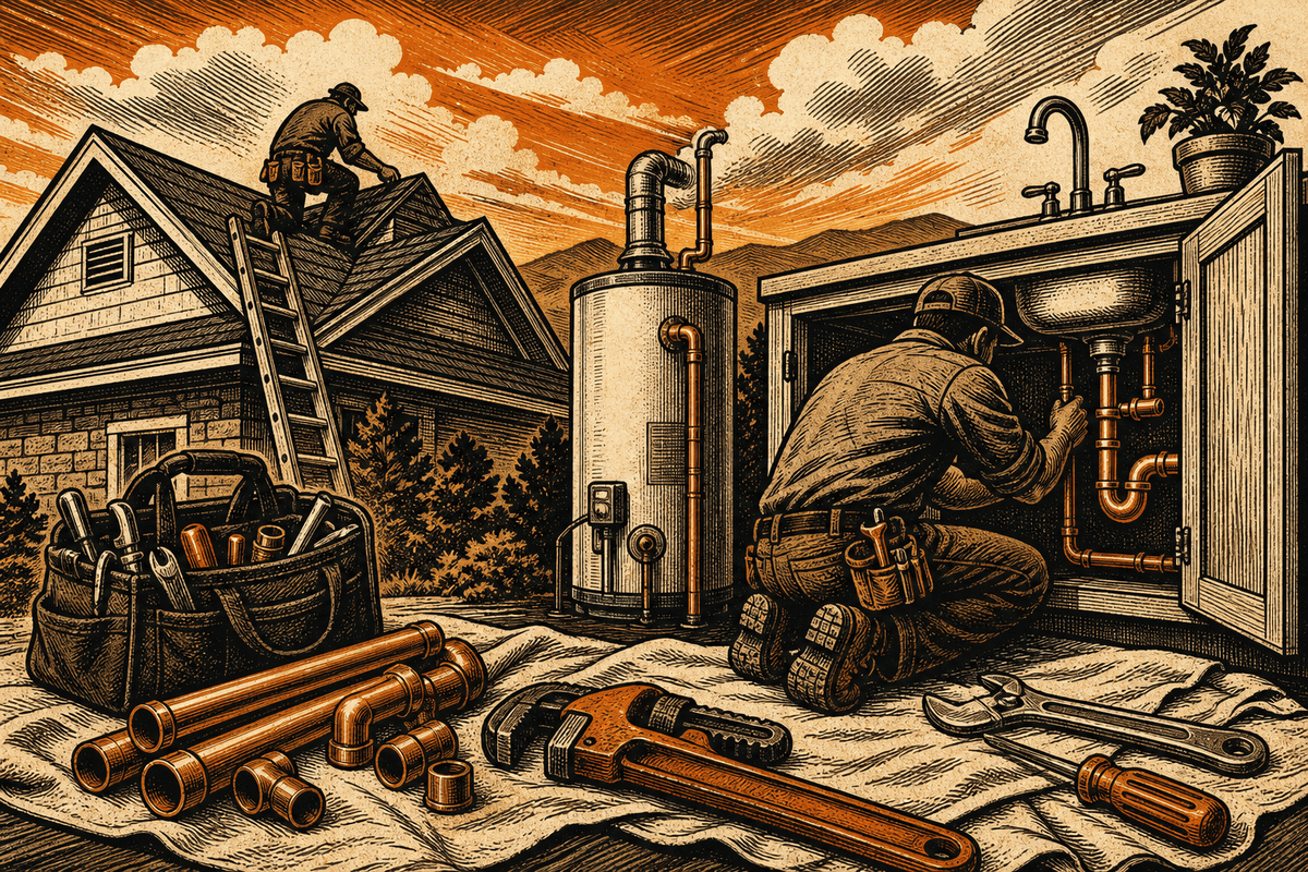 Plumbing Contractor Marketing in Johnson City, TN: retro comicbook plumbing contractor marketing illustration