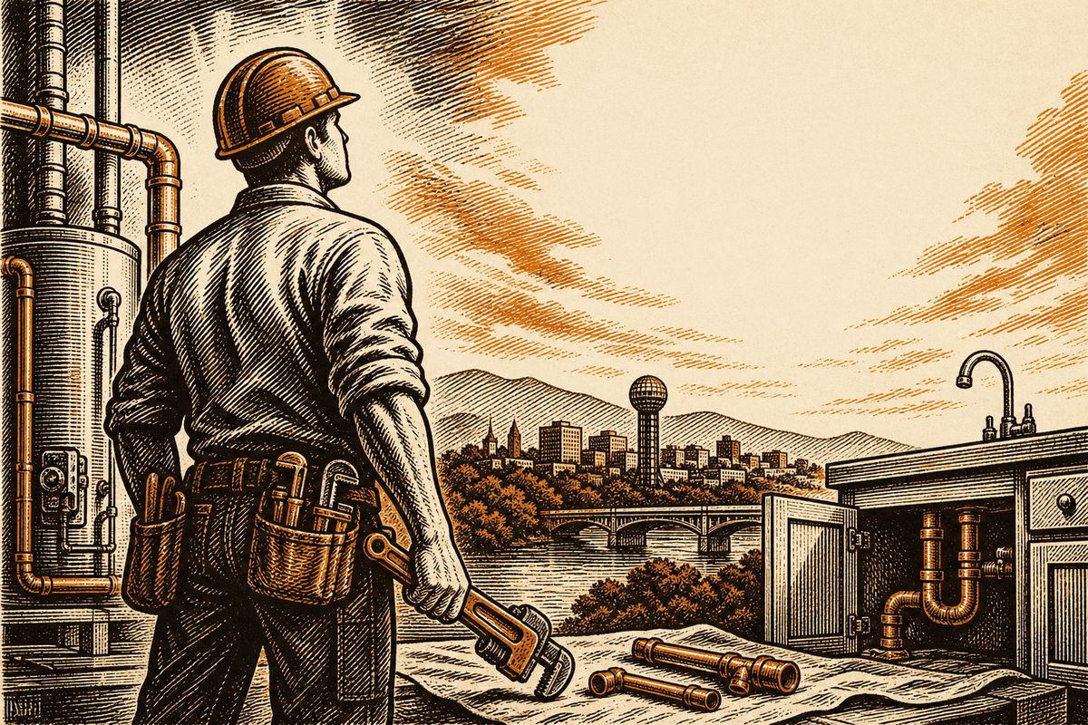Plumbing Contractor Marketing in Knoxville, TN: retro comicbook plumbing contractor marketing illustration