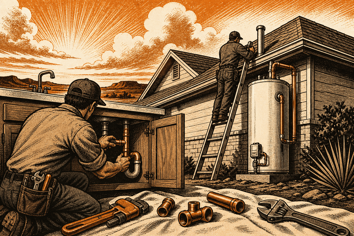 Digital Marketing for Plumbing Contractors in Lawton, OK: retro comicbook plumbing contractor marketing illustration