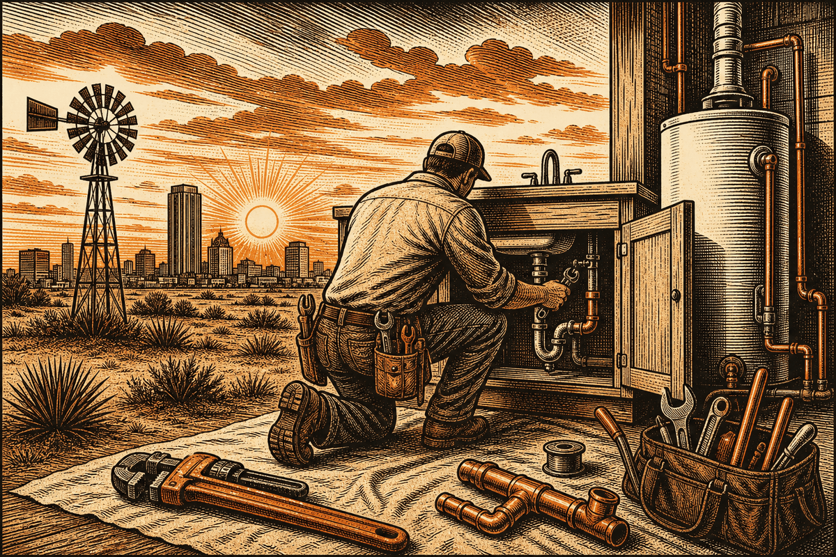 Plumbing Contractor Marketing in Lubbock, TX: retro comicbook plumbing contractor marketing illustration