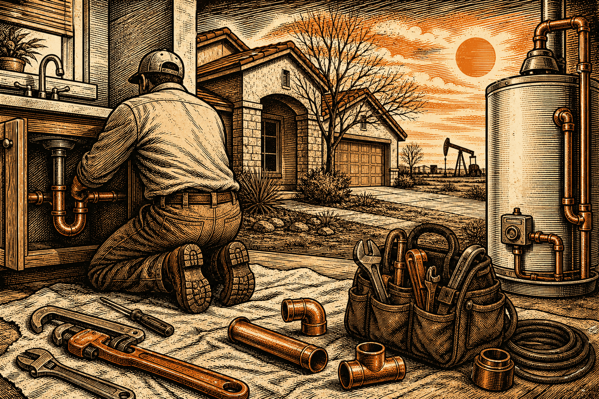 Plumbing Business Marketing in Midland, TX: retro comicbook plumbing contractor marketing illustration