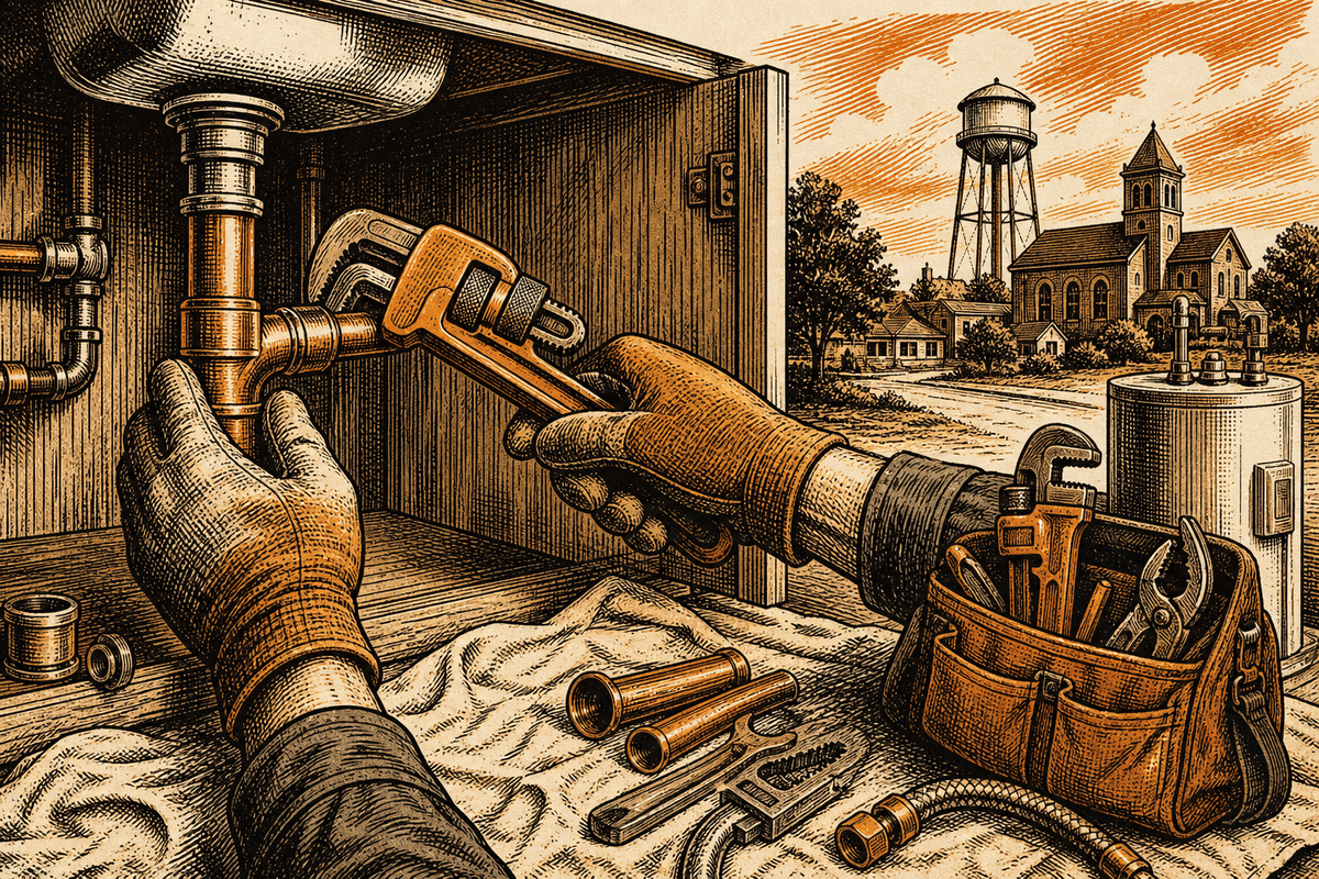 Plumbing Contractor Marketing in Norman, OK: retro comicbook plumbing contractor marketing illustration