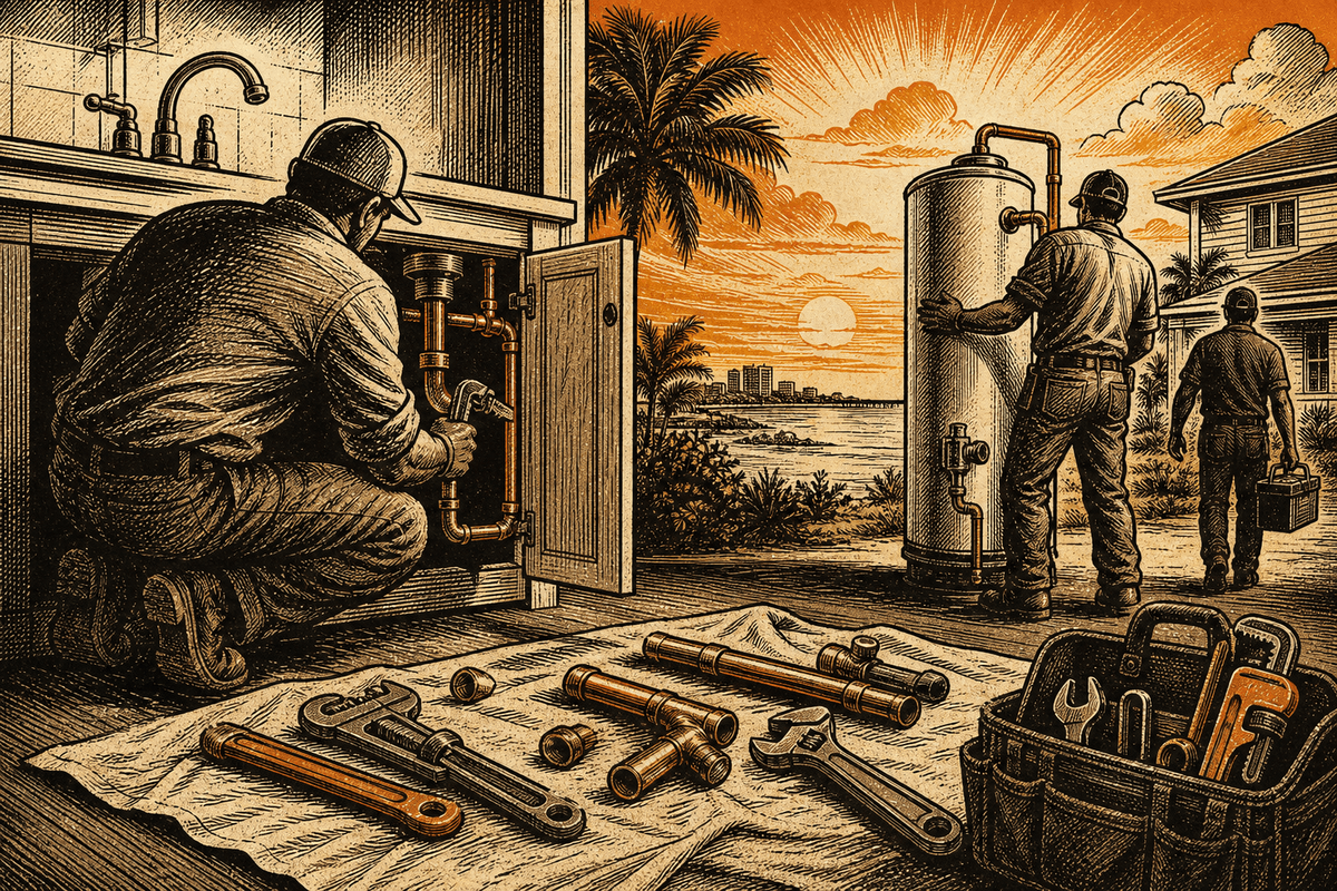 Plumbing Contractor Marketing in Pensacola, FL: retro comicbook plumbing contractor marketing illustration
